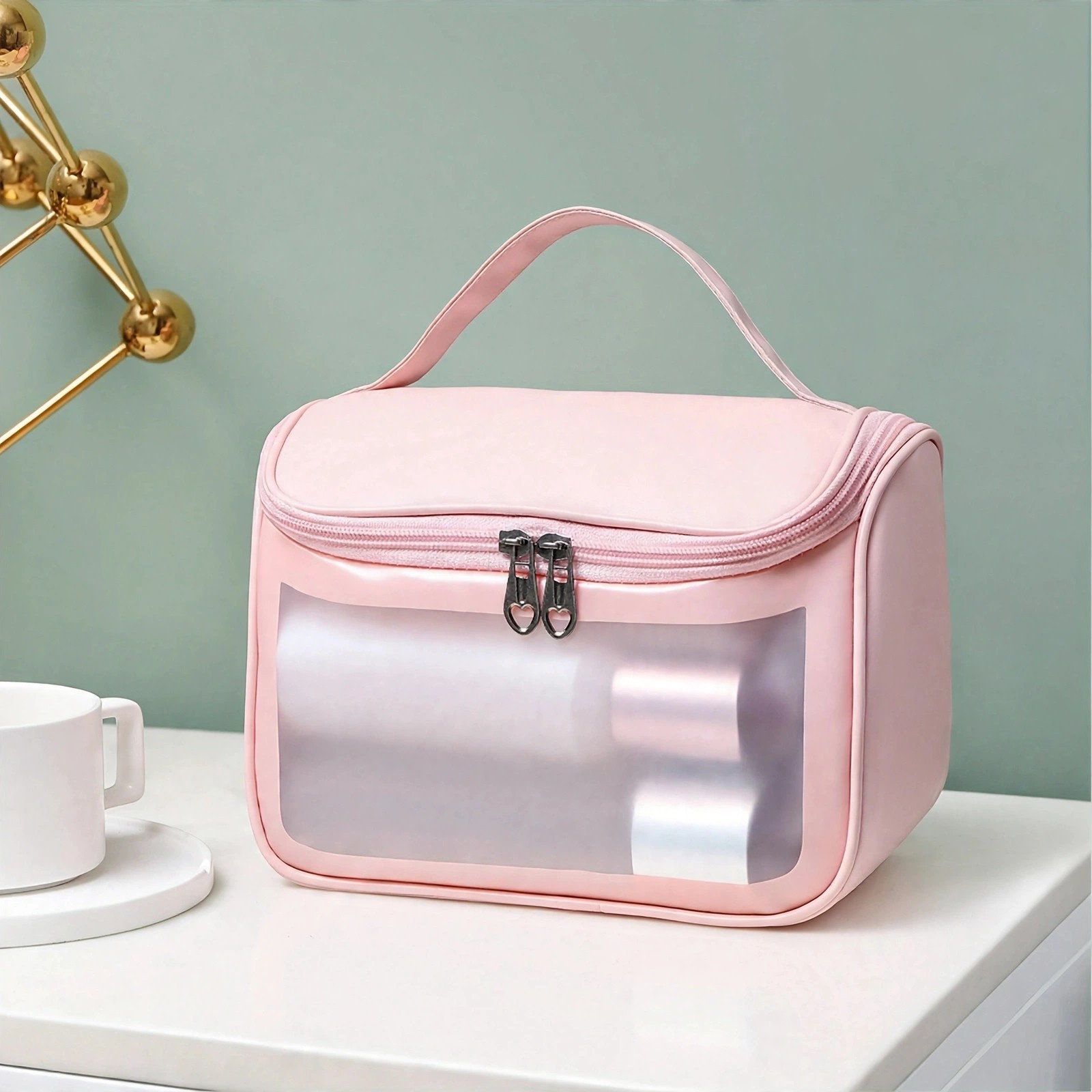 Frosted PVC Cosmetic Bag With Top Handle