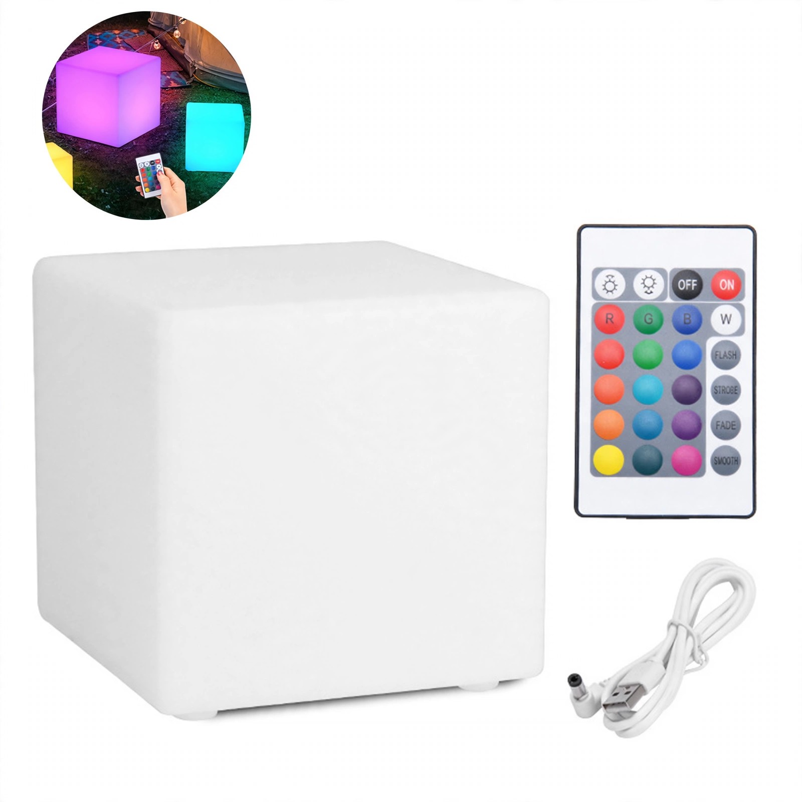 3.5 In. Color-Changing LED Cube Night Light With Remote
