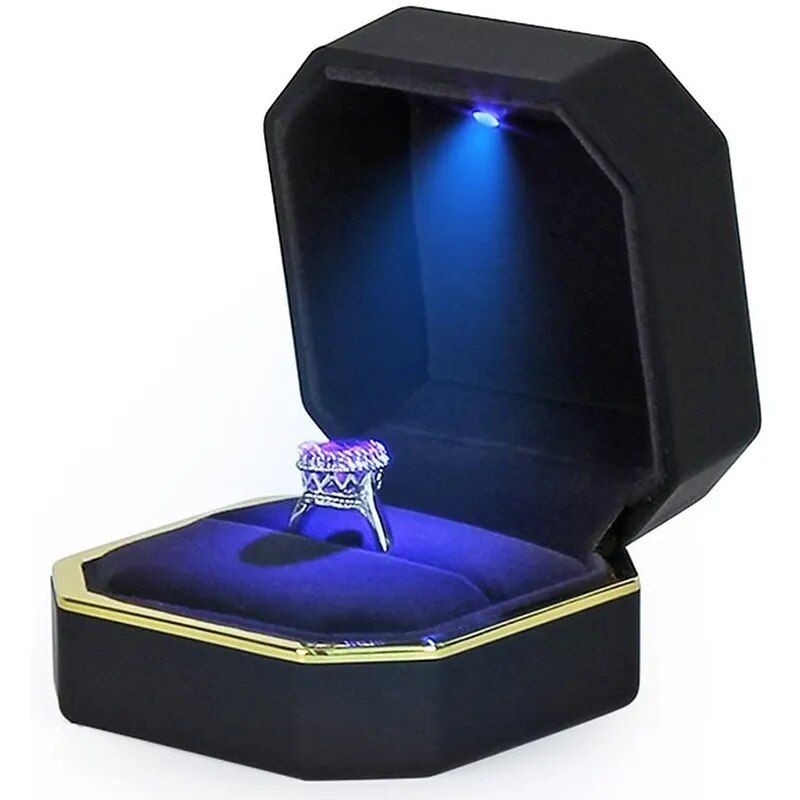 Velvet-Lined LED Jewelry Ring Box