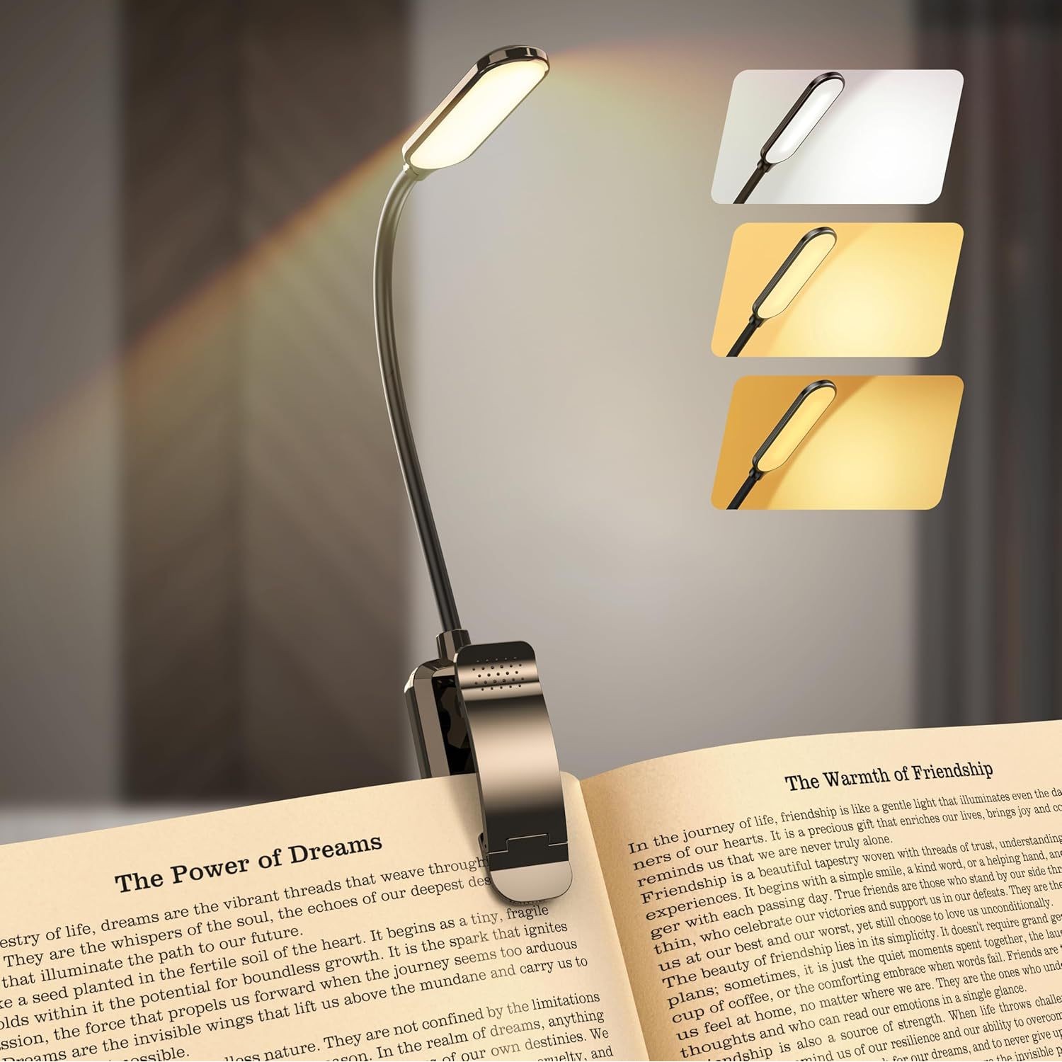 Clip-On LED Book Light With 3 Color Modes