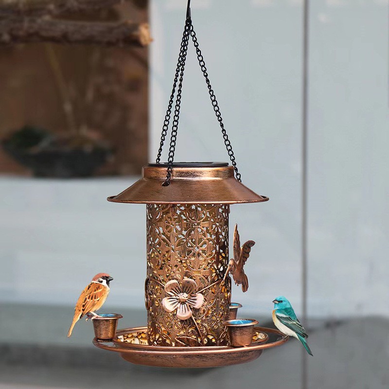 Solar LED Hanging Metal Bird Feeder