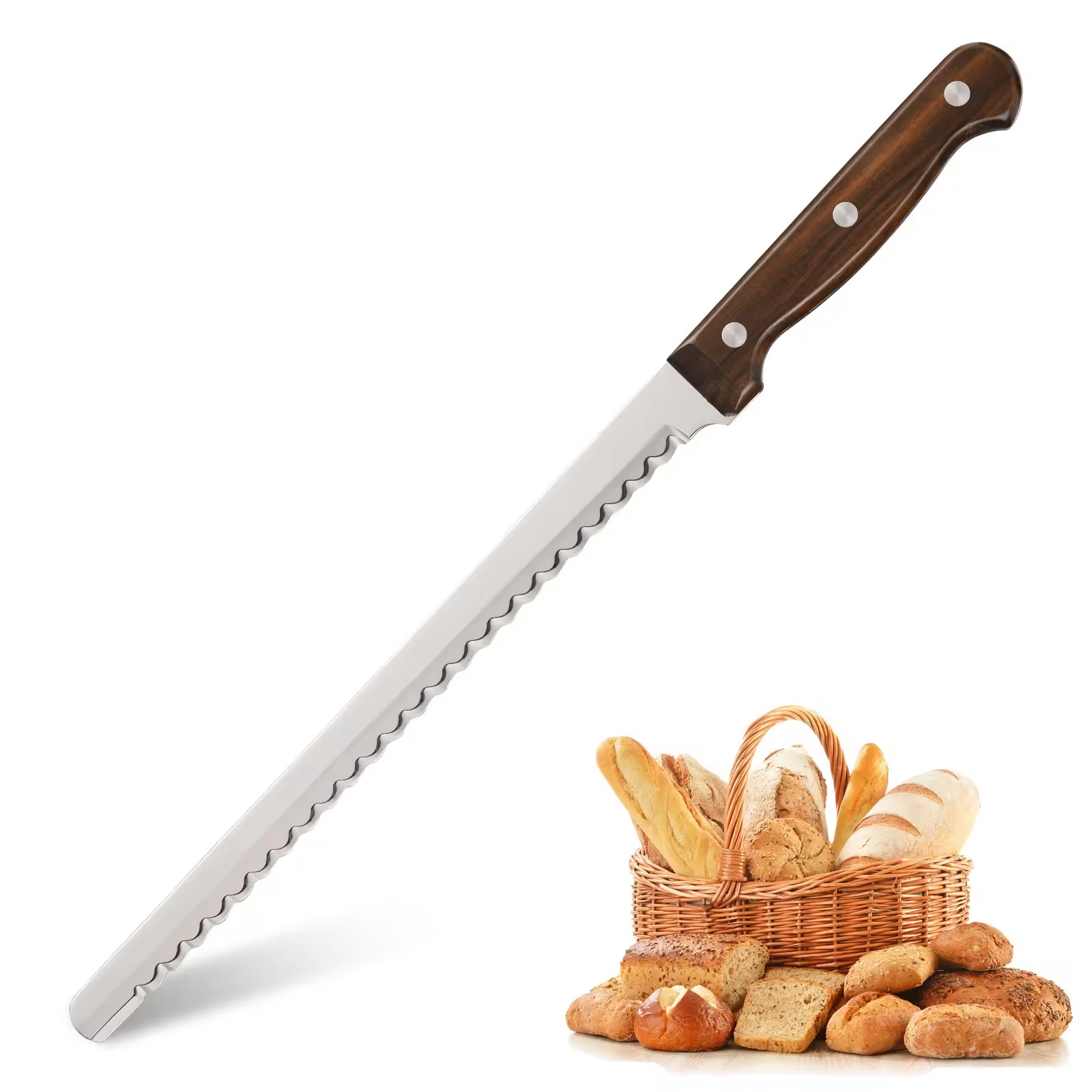 Serrated Stainless Steel Bread Knife With Wood Handle