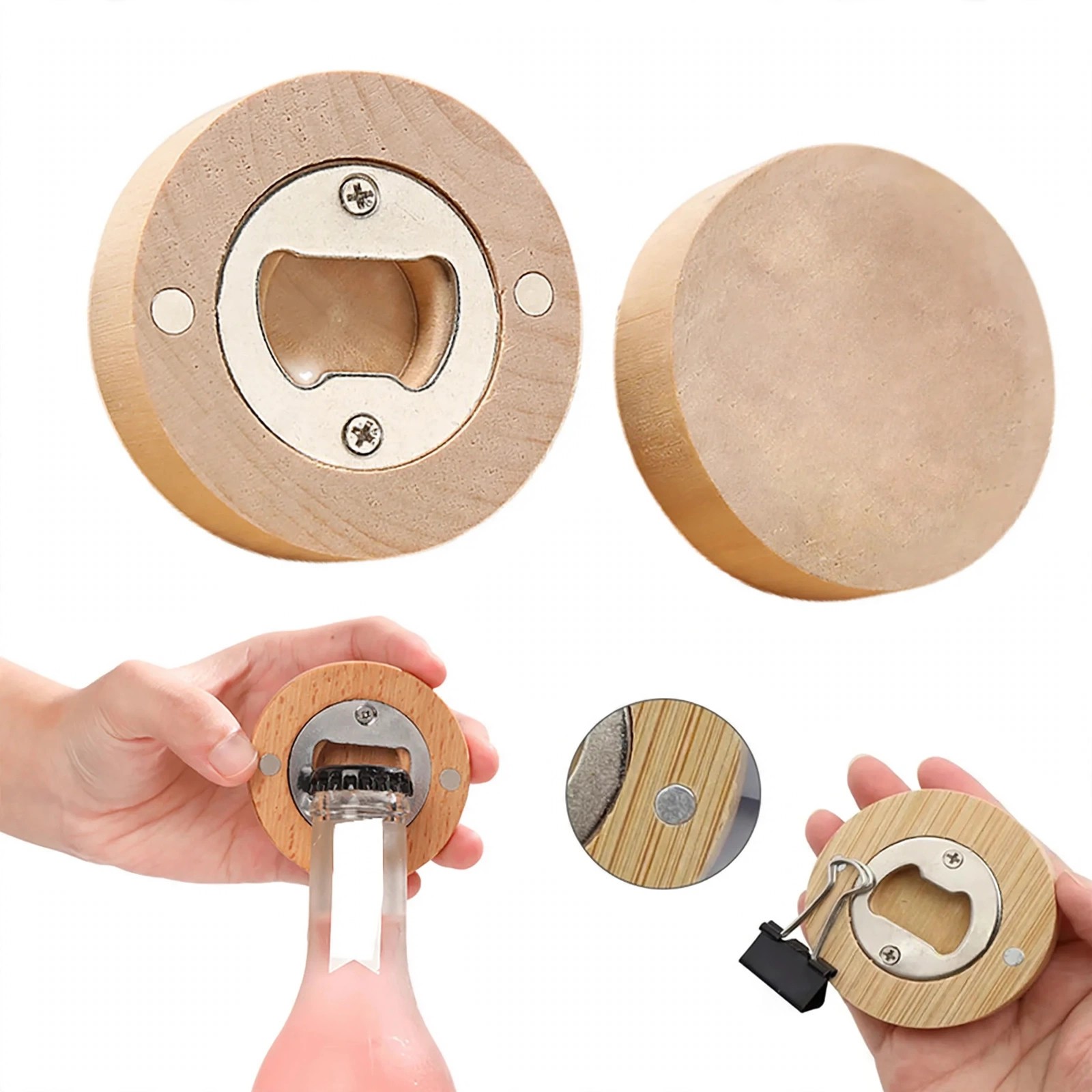 Magnetic Wooden Bottle Opener With Cap Catcher
