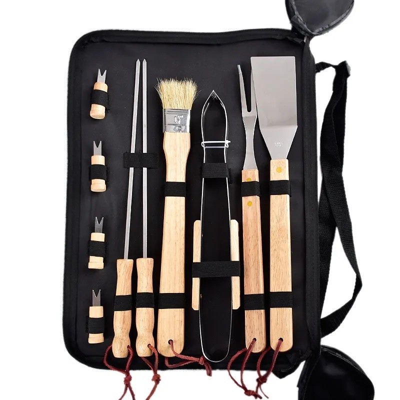 Stainless Steel Barbecue Tool Set With Wooden Handles
