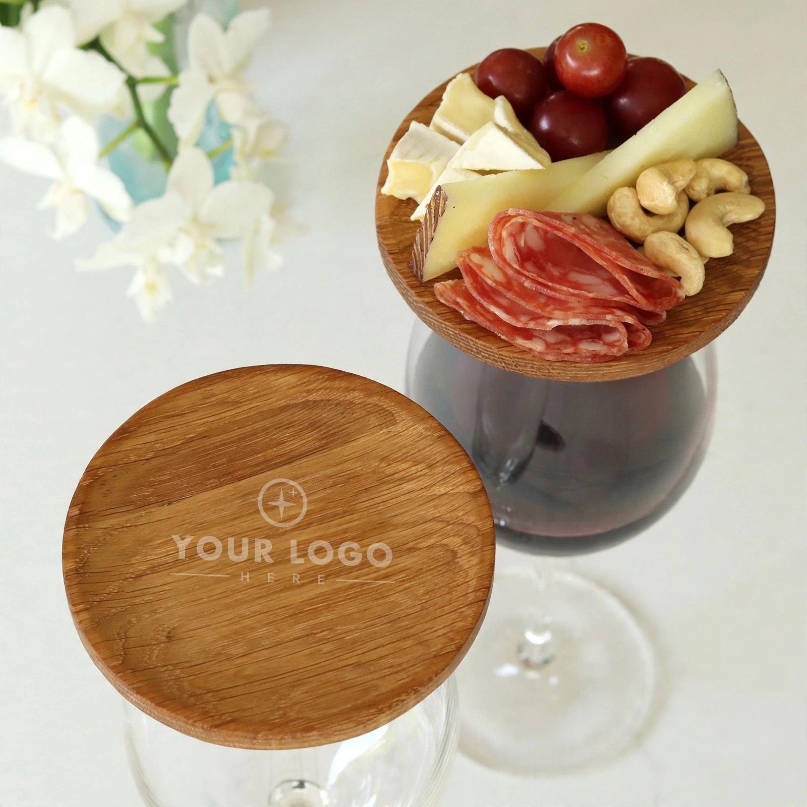Round Wooden Wine Glass Topper