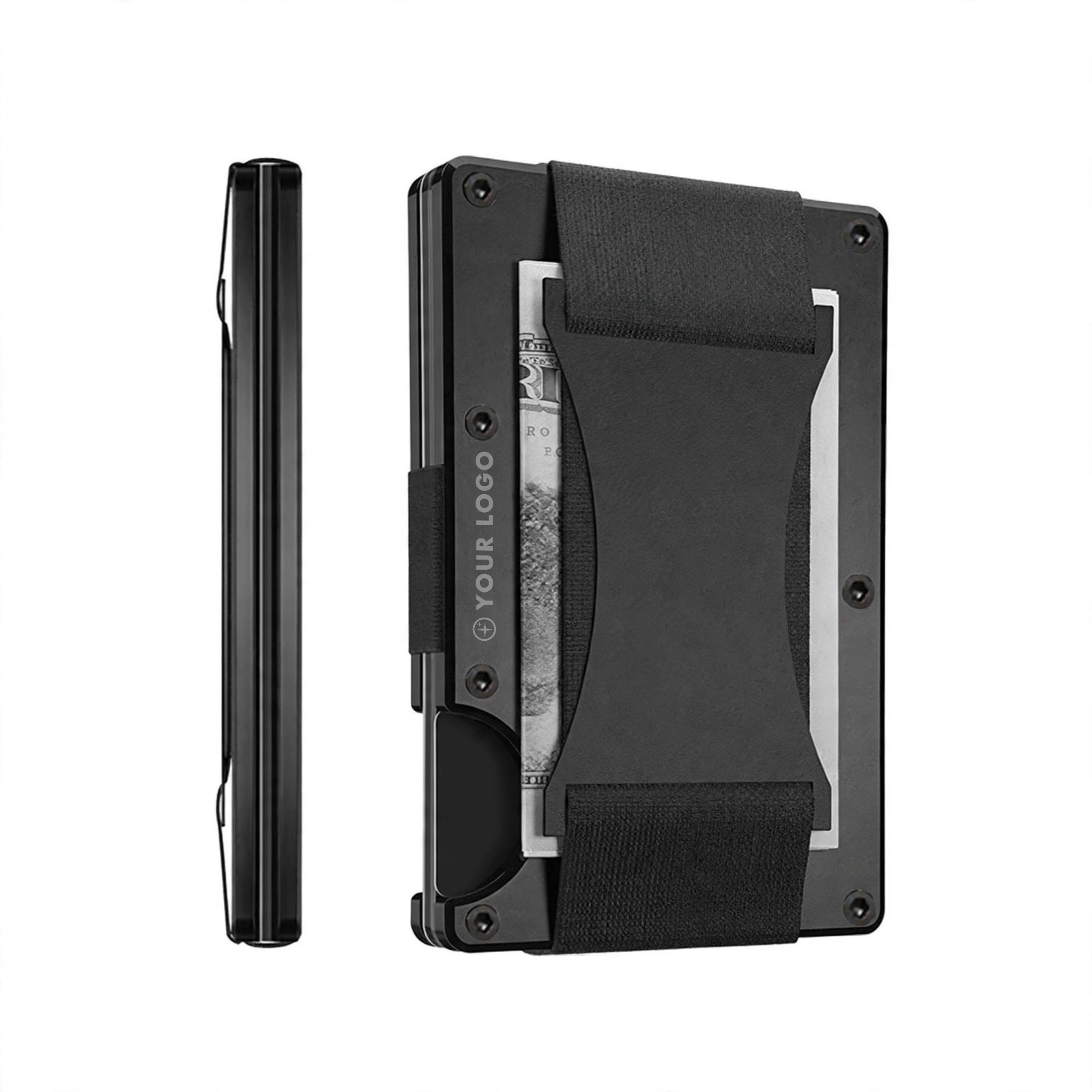 Aluminum Card Wallet With Elastic Cash Strap