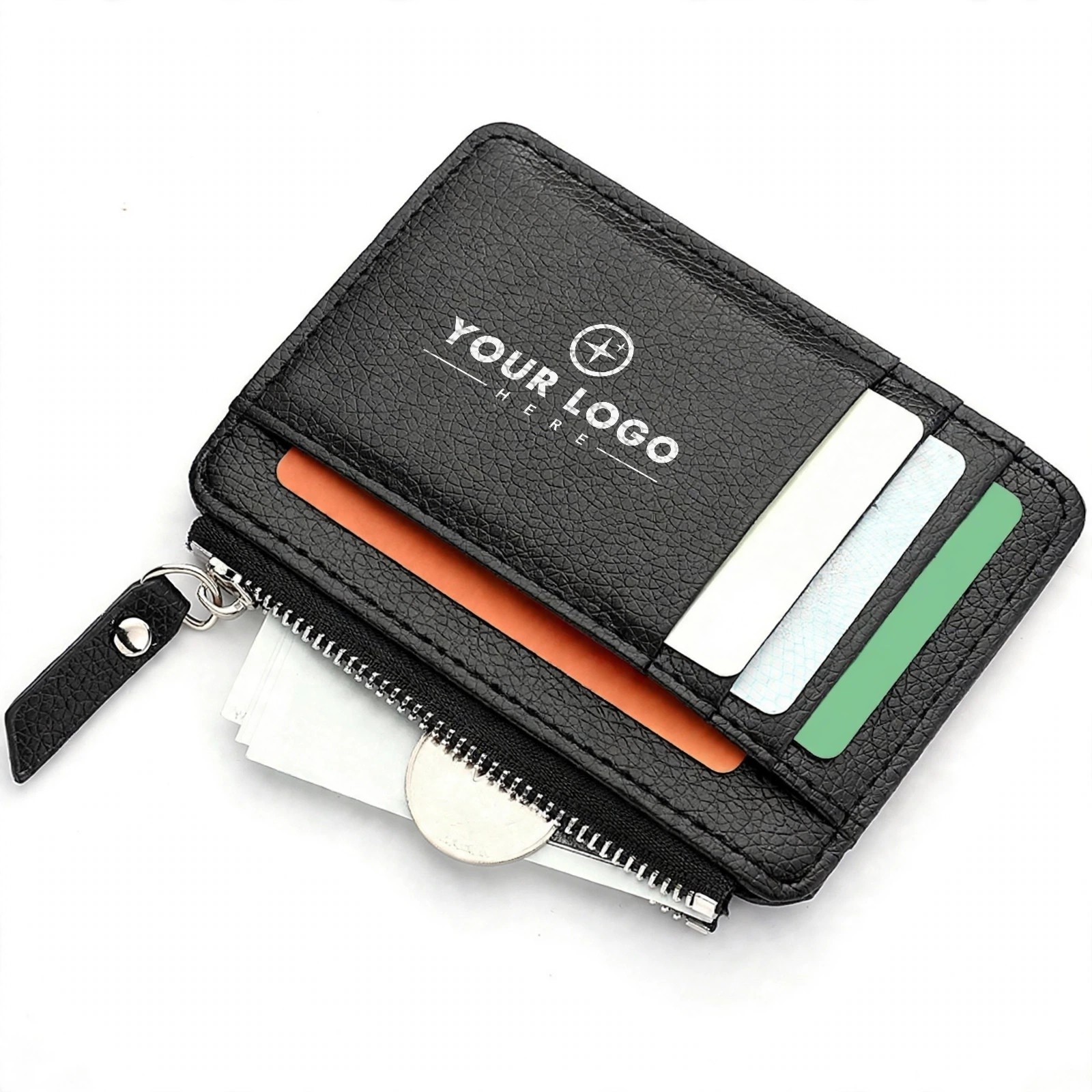 Zippered Genuine Leather Credit Card Wallet