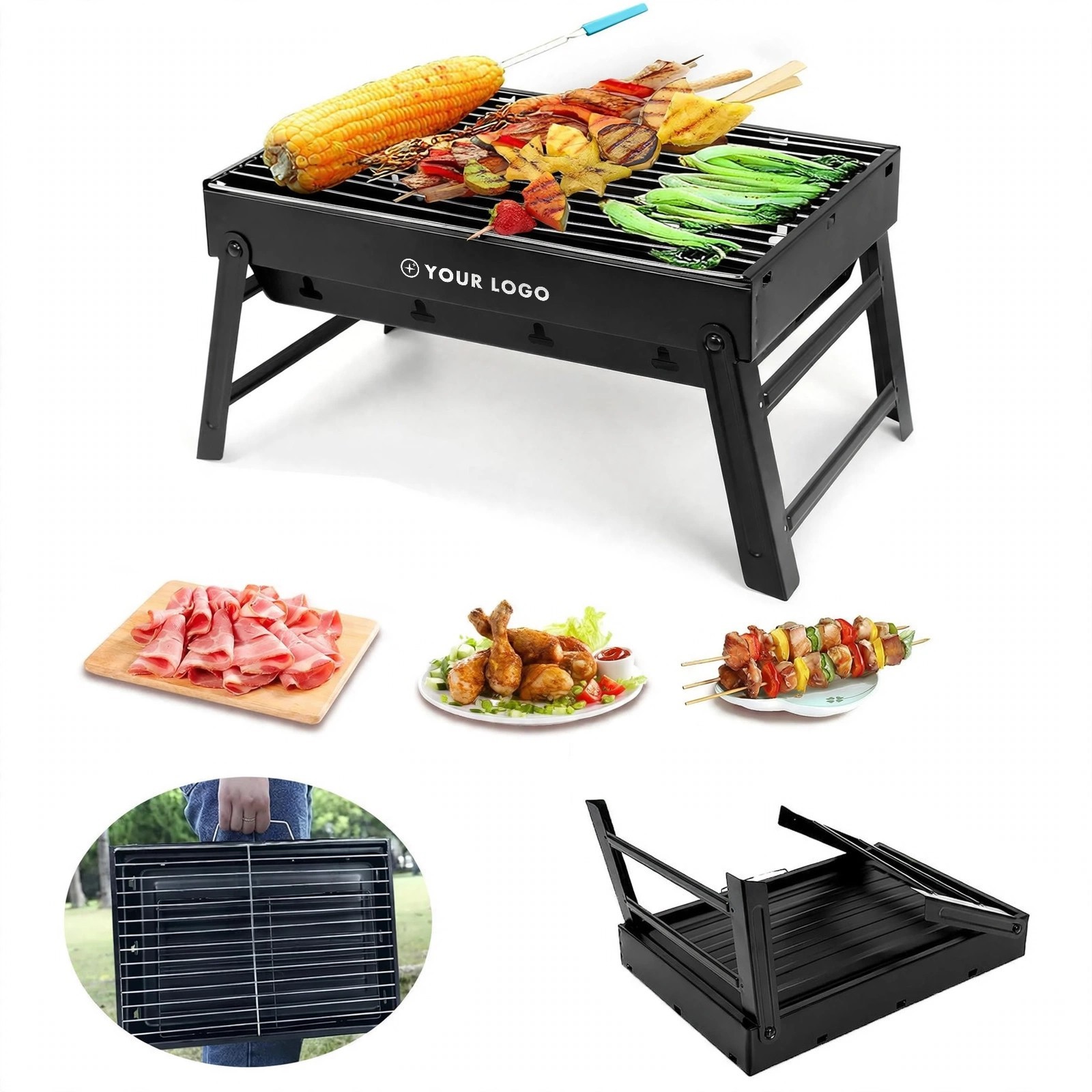 Portable Tabletop Charcoal Grill With Tools