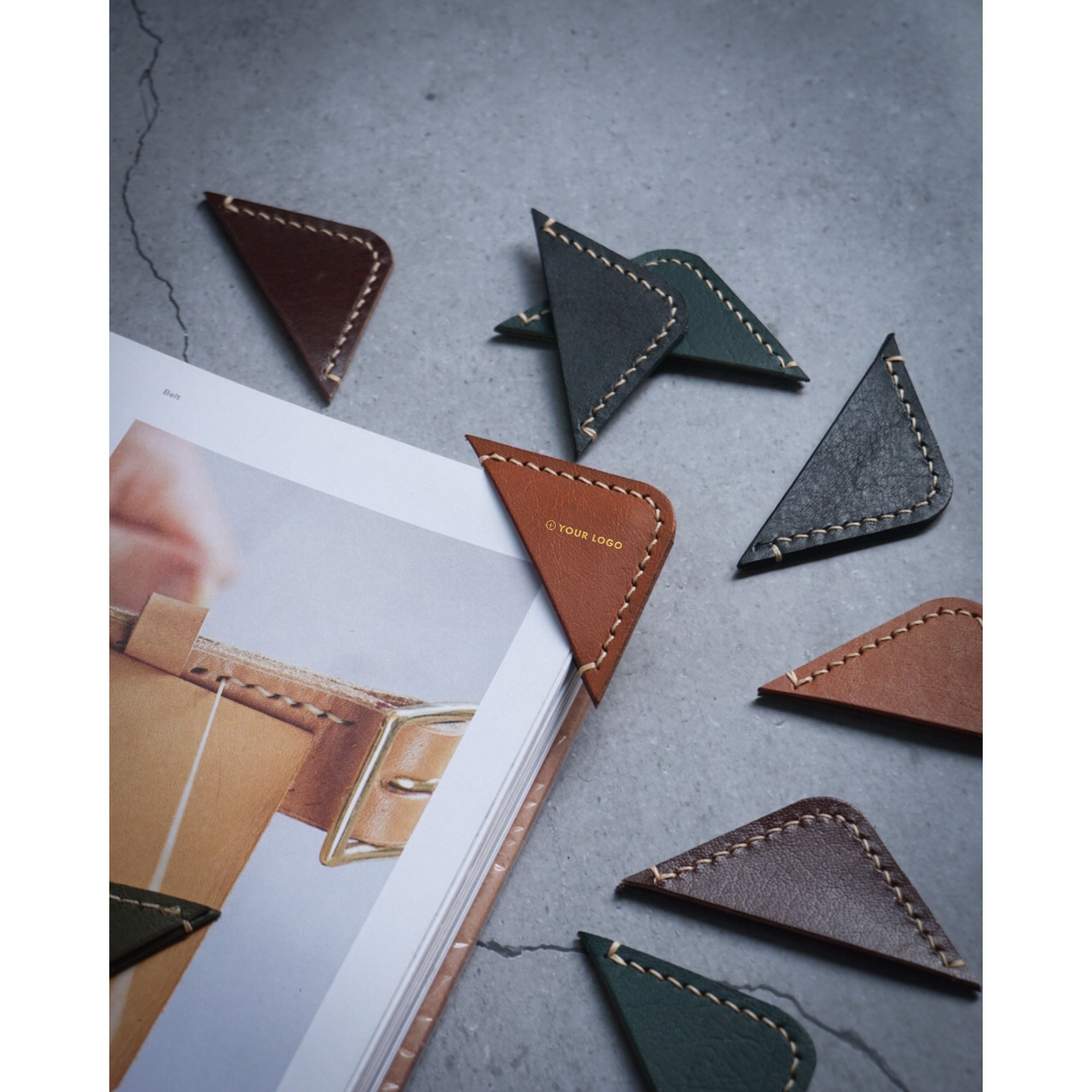 Hand-Stitched PU Leather Corner Bookmark
