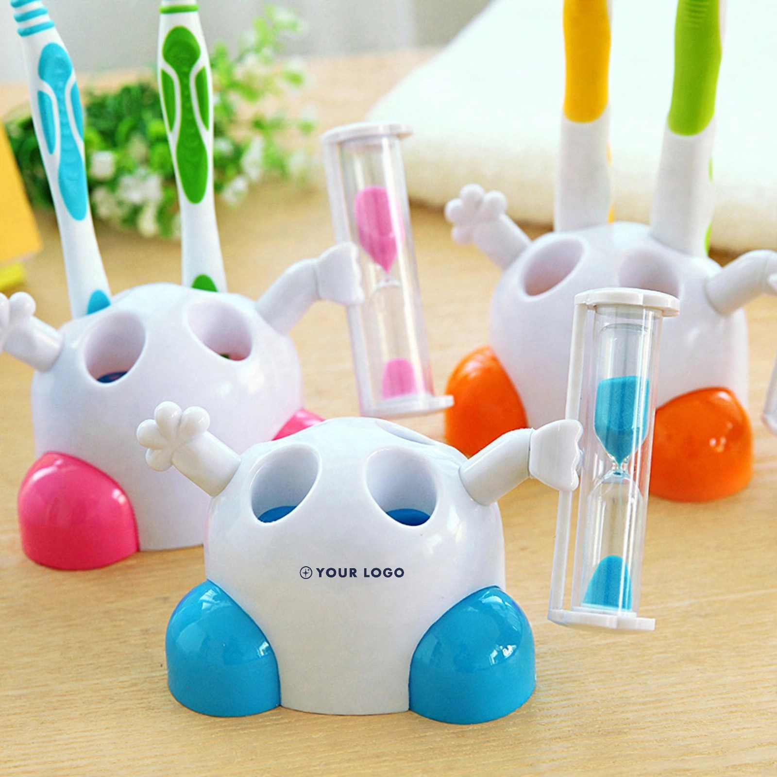 Kids' 4-Slot Toothbrush Holder With Sand Timer