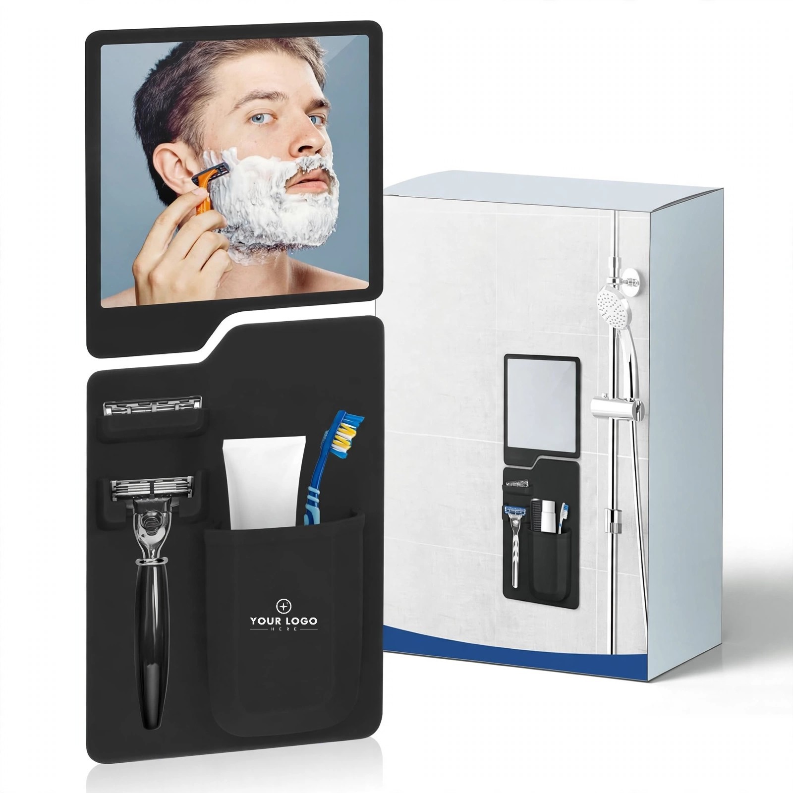 Silicone Shower Mirror With Toothbrush Holder