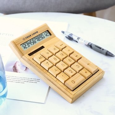 Wood-Look 12-Digit Solar Desk Calculator