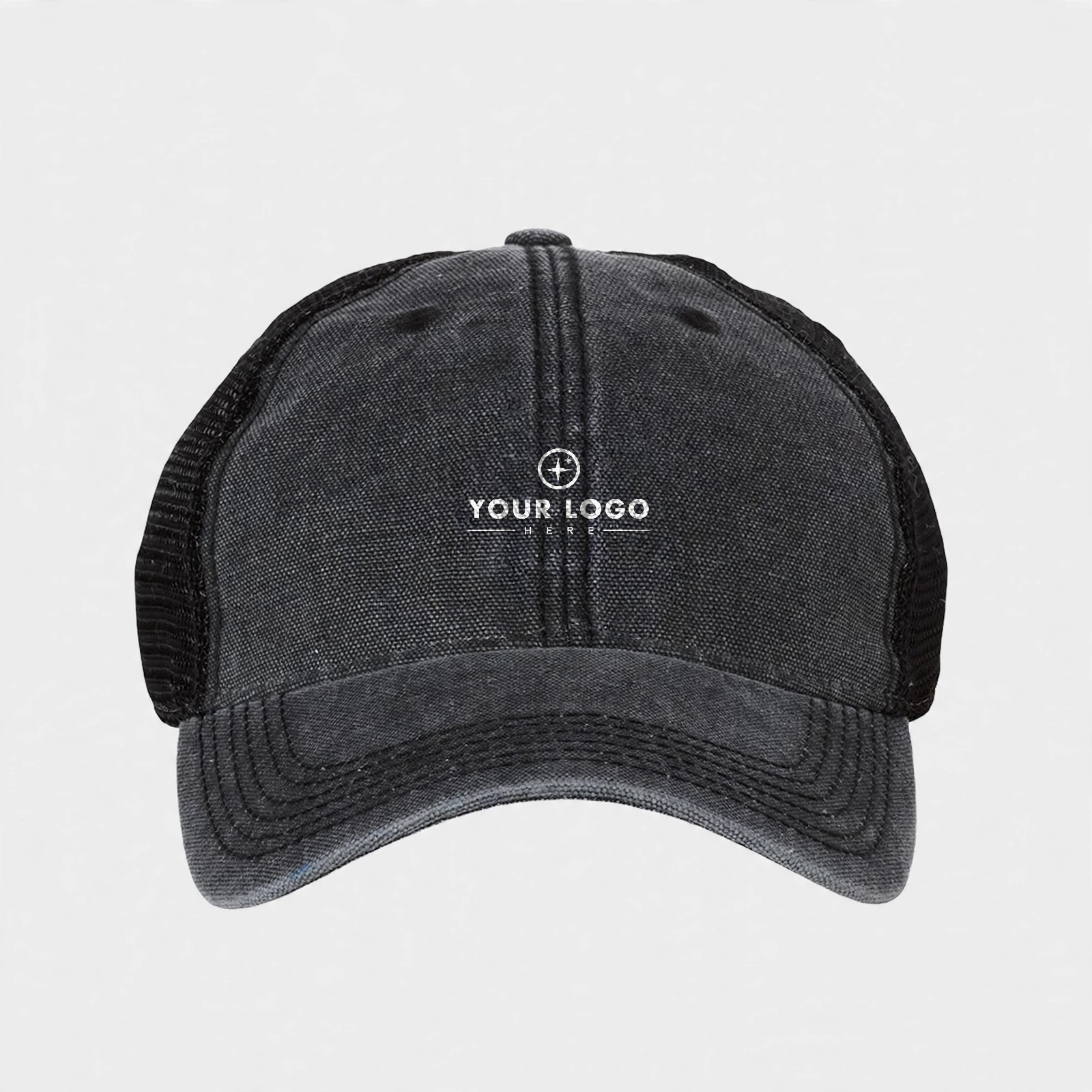 Garment-Washed Twill Trucker Hat With Mesh Back
