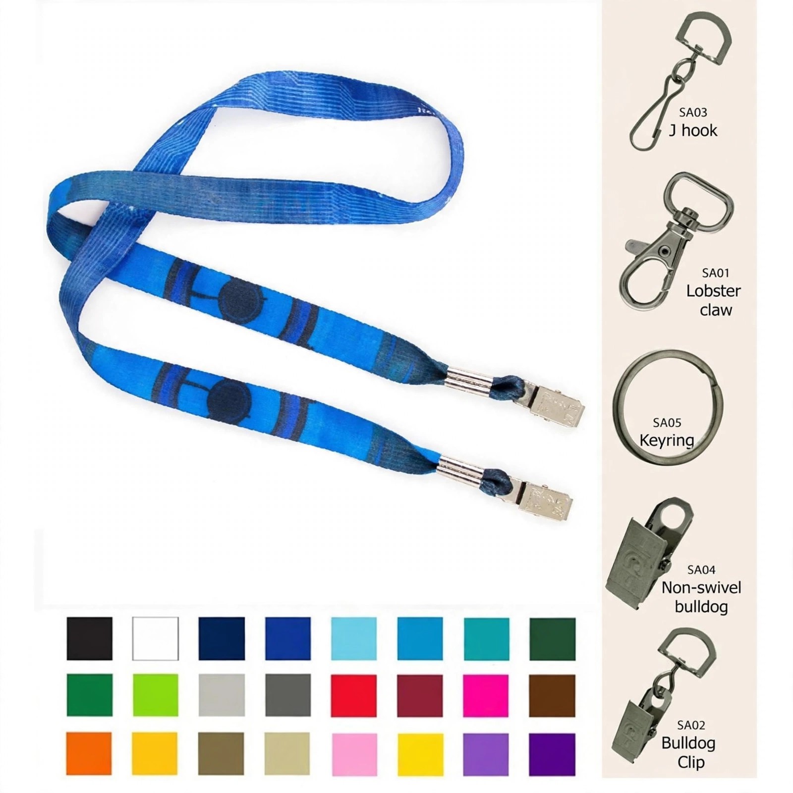 1" Economy Satin Lanyard With Double Bulldog Clips