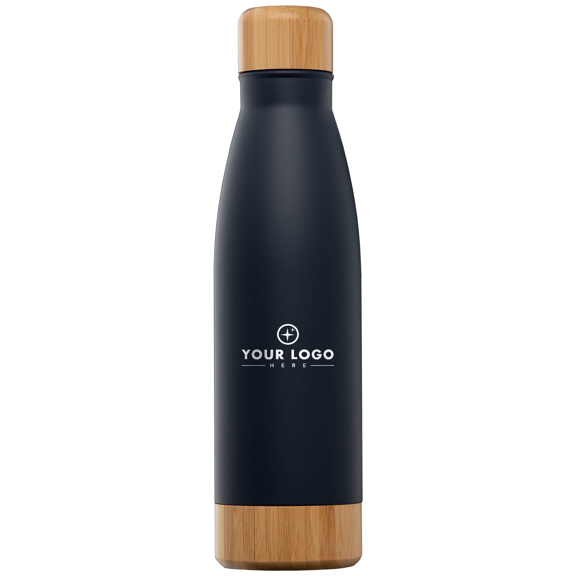 21 Oz. Stainless Steel Water Bottle With Bamboo Lid - Black