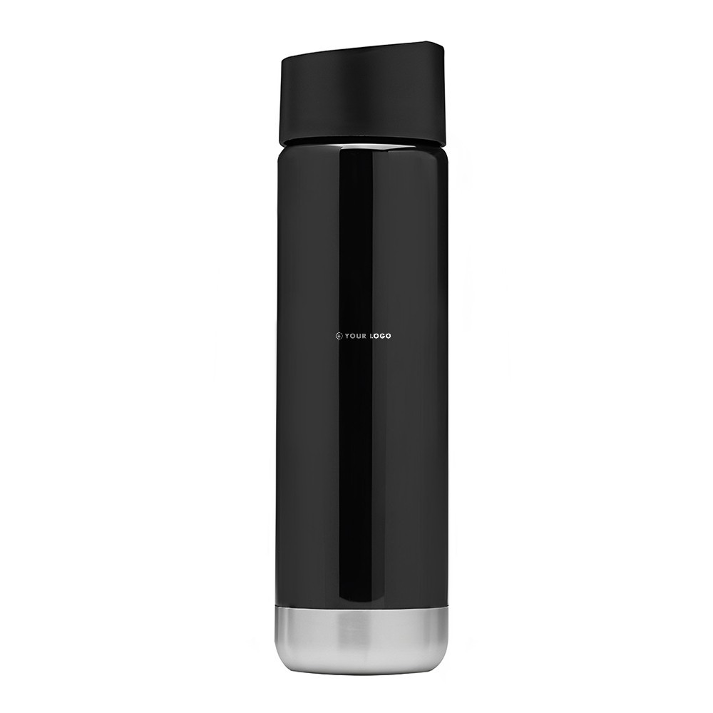 25 Oz. Slim PET Water Bottle With Chrome Base - Black