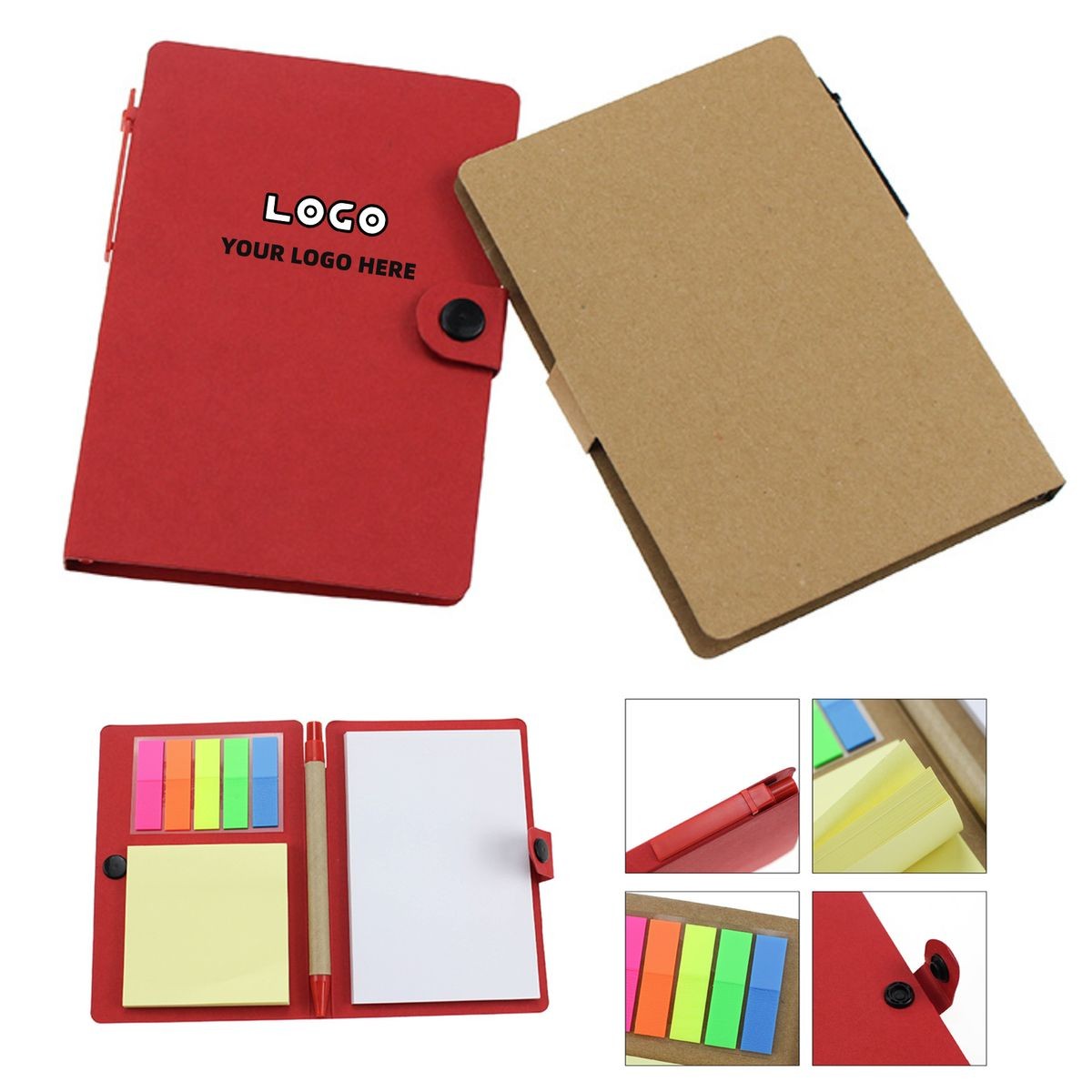 4" x 6" Kraft Snap Notebook With Sticky Notes and Pen