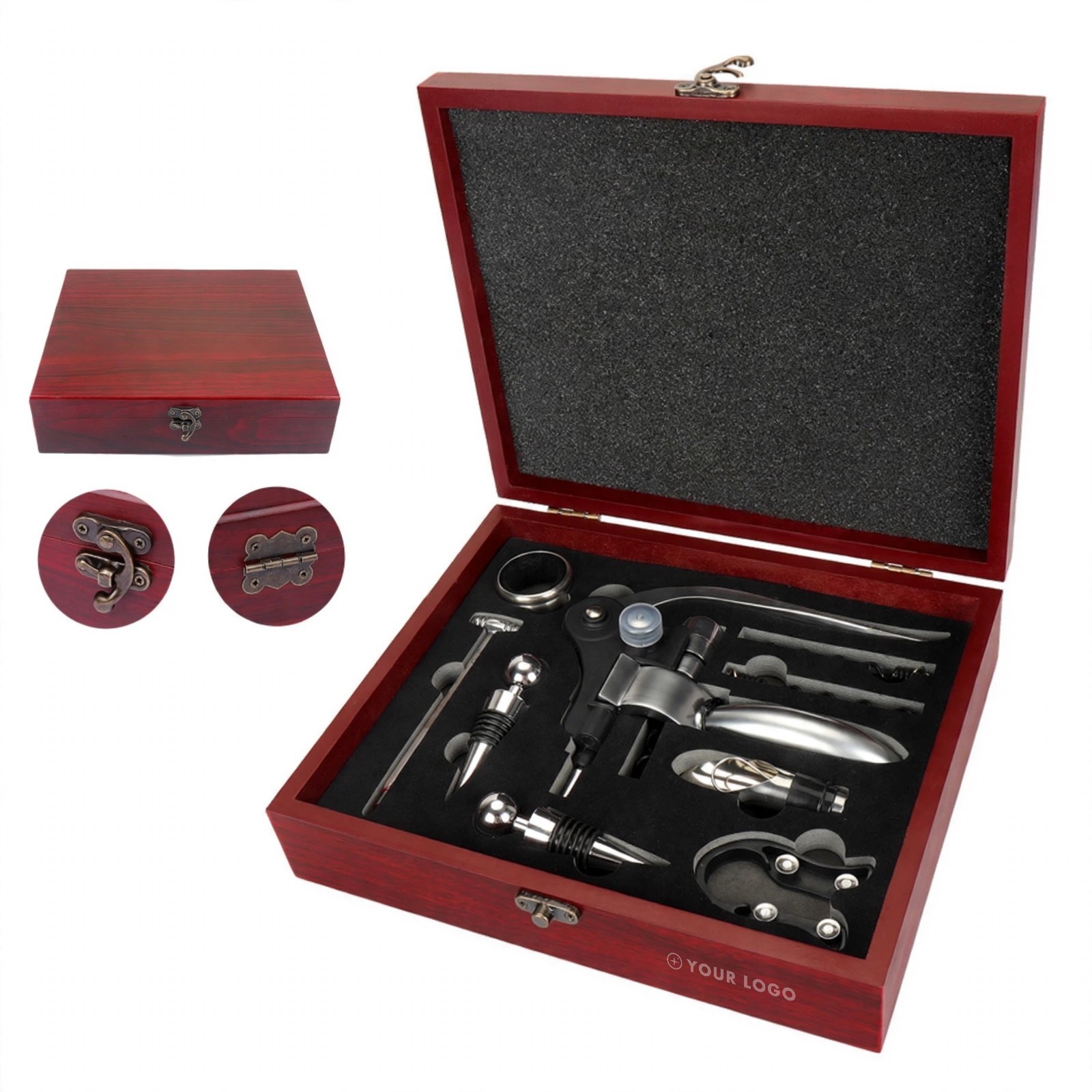 9-Piece Wine Tool Set With Cherry-Finish Wood Case