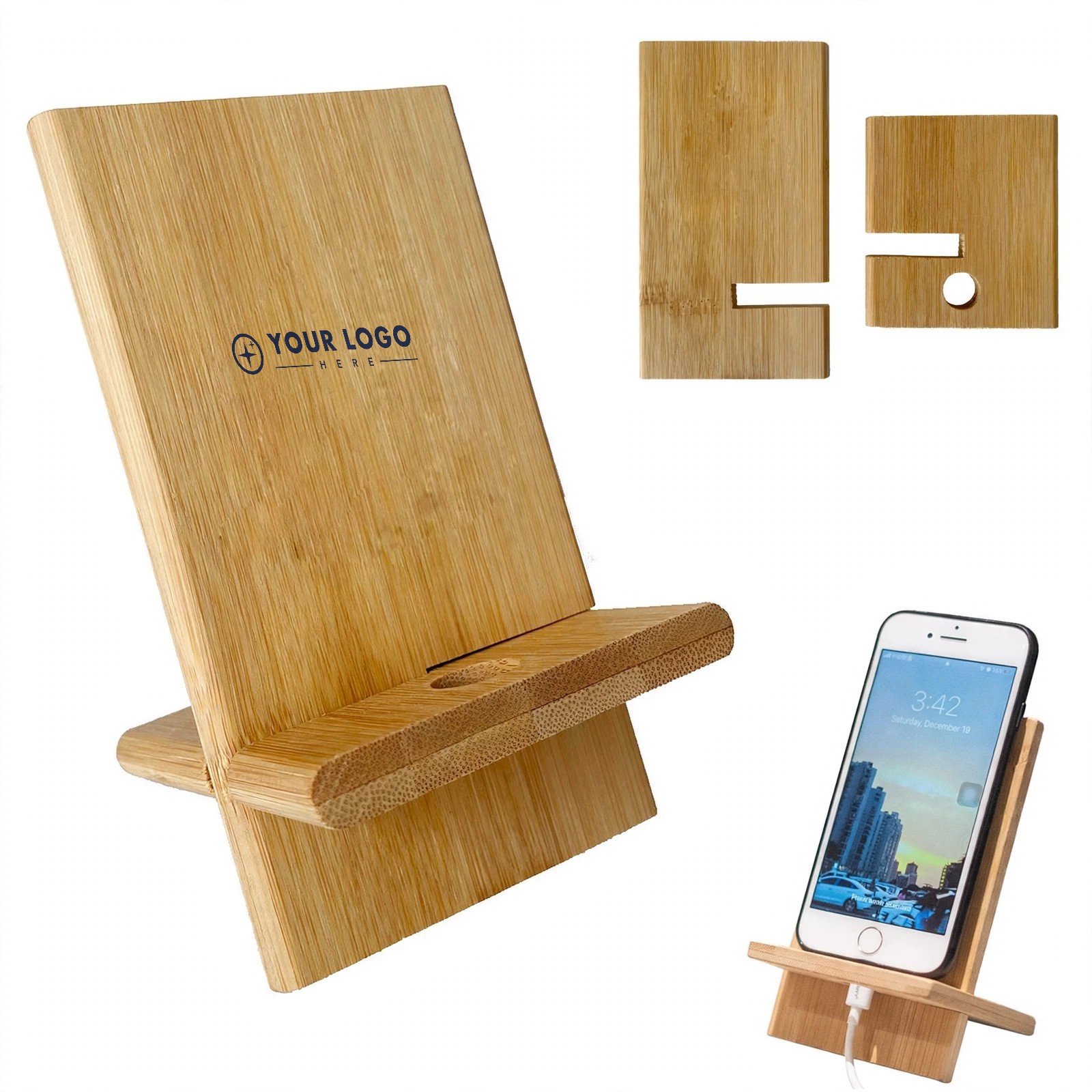 Bamboo Phone and Tablet Stand With Charging Slot