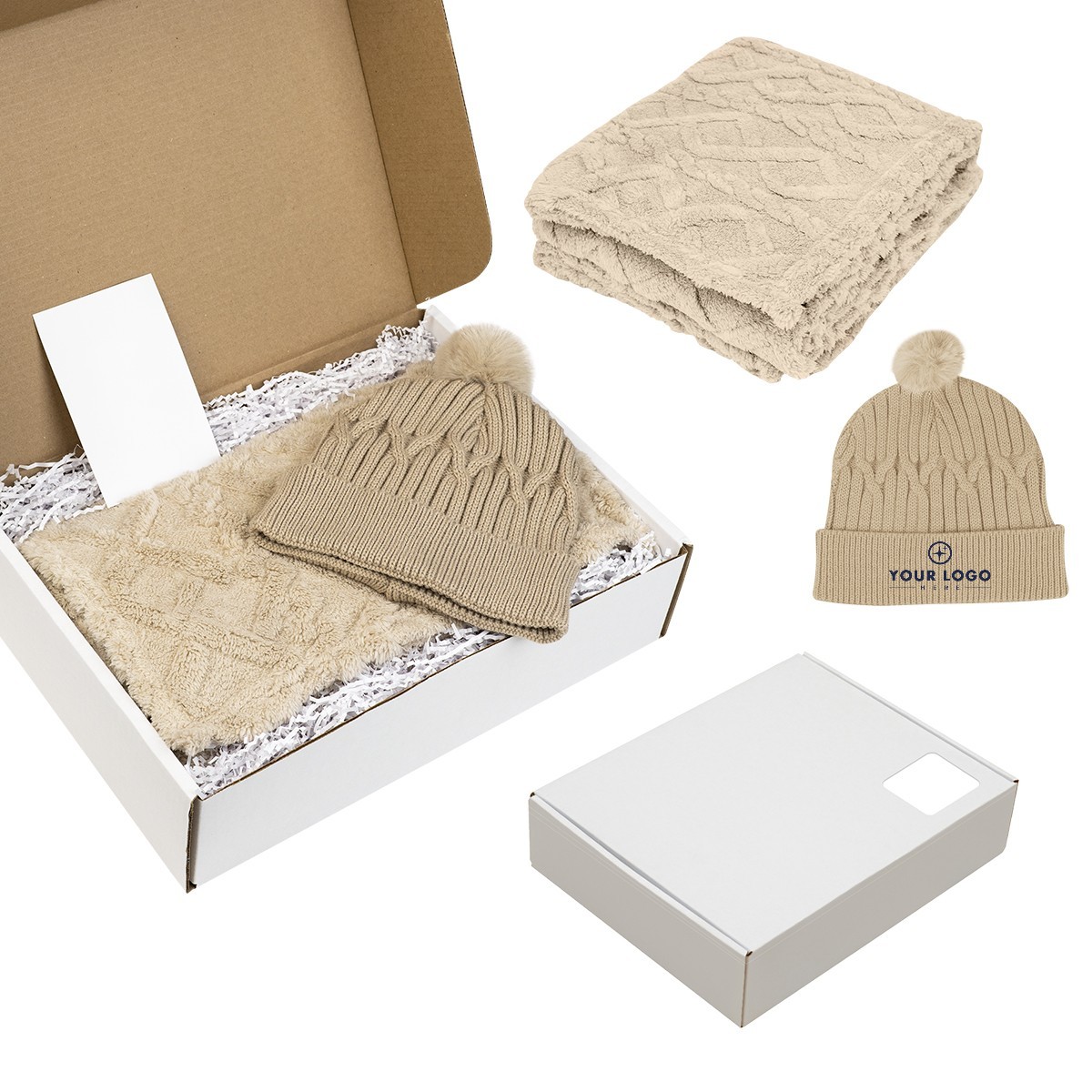 Recycled Knit Beanie and Sherpa Blanket Gift Set