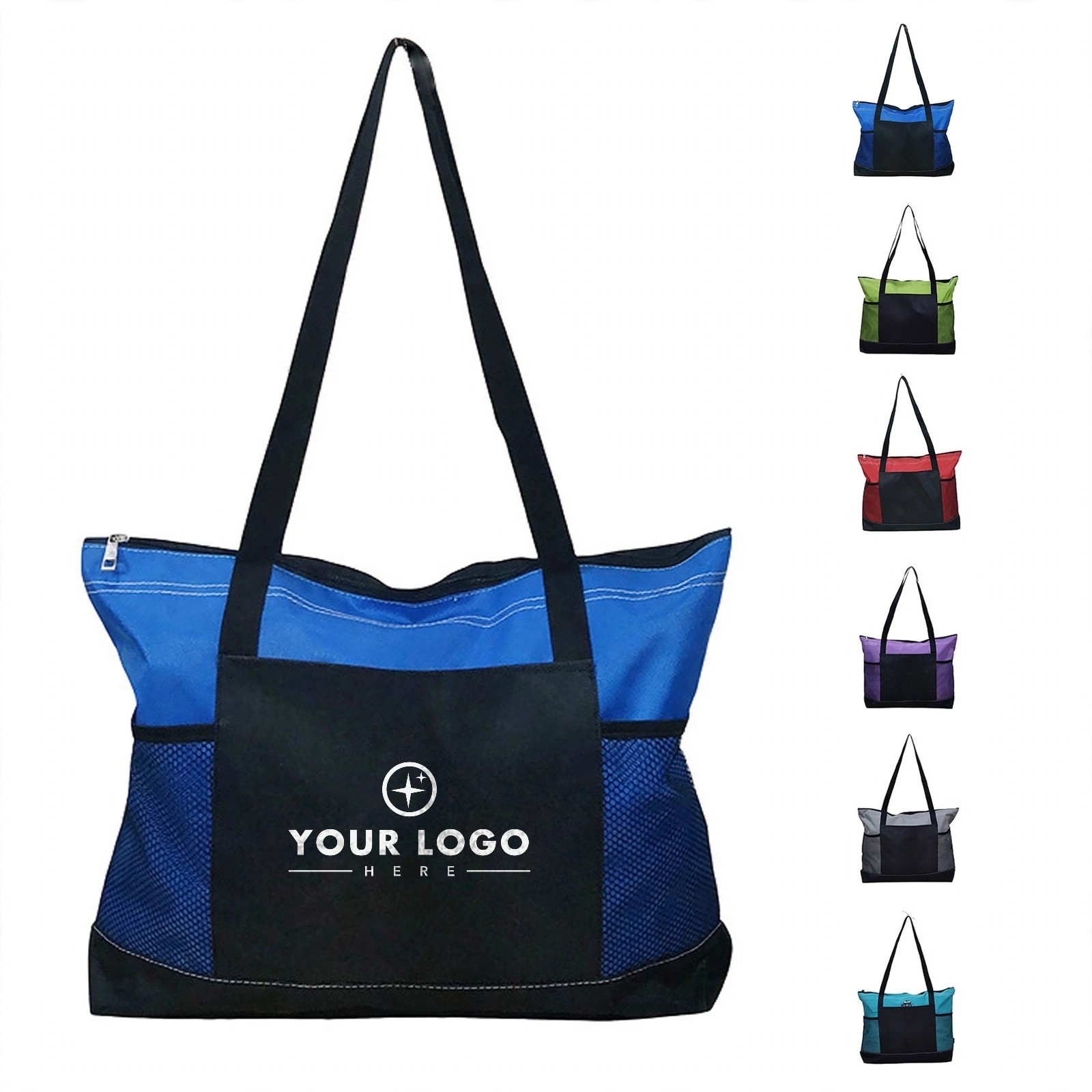 600D Polyester Zippered Tote Bag, 16.12" x 12.25"