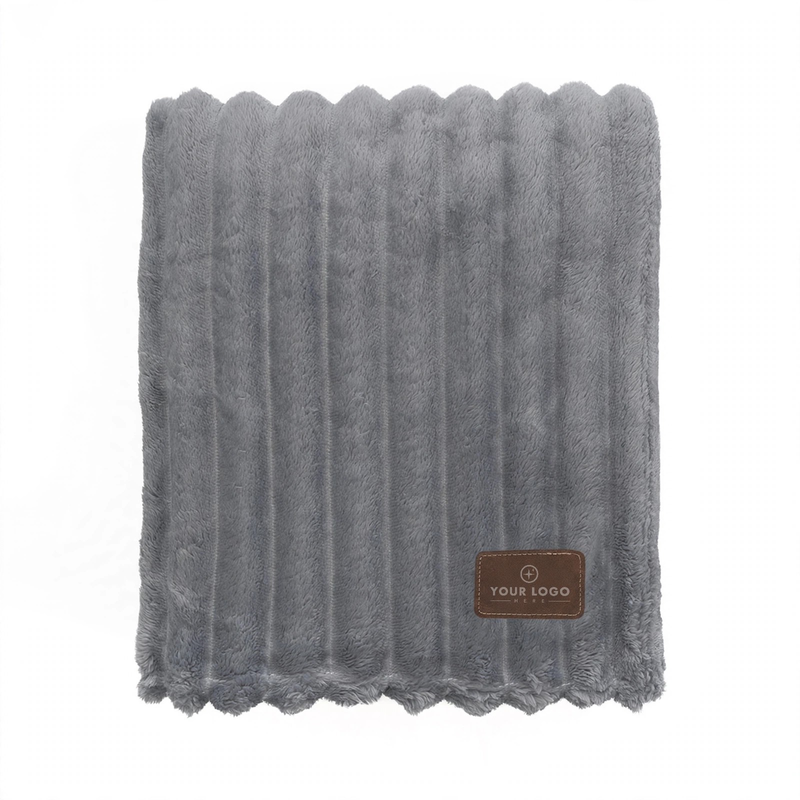 Corduroy Throw Blanket With Leather Patch