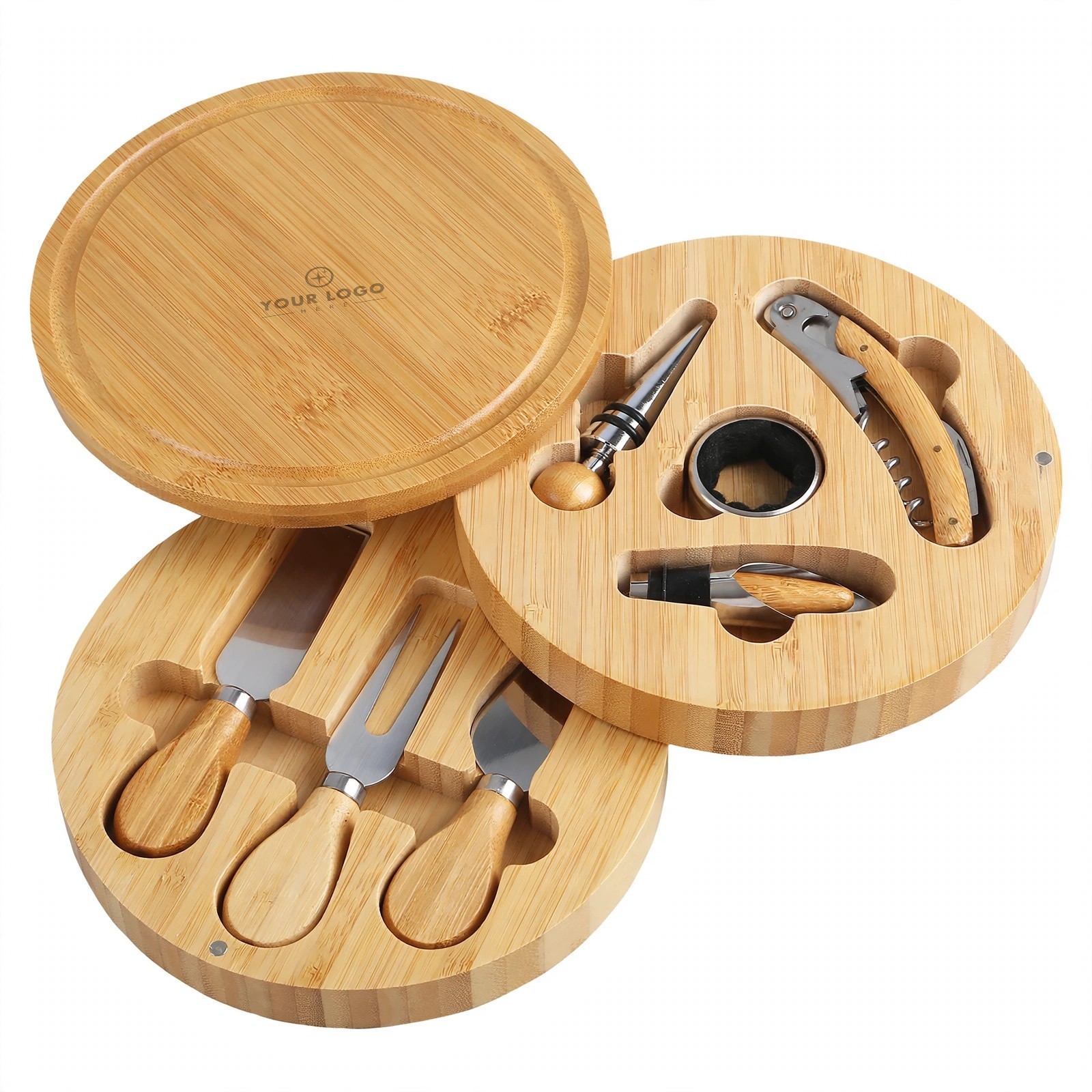 8-Piece Bamboo Cheese Board Set With Swivel Top