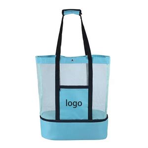 Double Layer Beach Bag w/Detachable Cooler - Blue