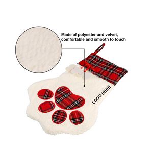 Pet Paw Christmas Stocking - Red Plaid/White