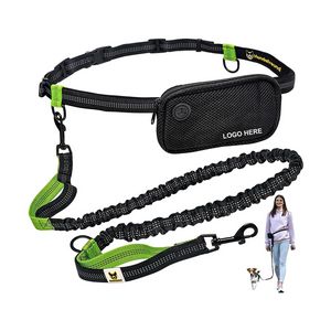 Retractable Bungee Dog Leash w/Waist Bag - Black/Green
