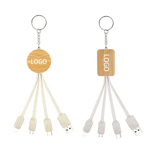 Bamboo 4-in-1 Charging Cable Key Chain