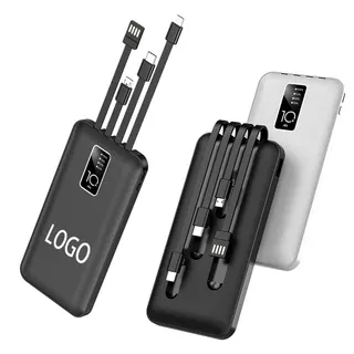 10000 mAh Power Bank w/Built-In Cables