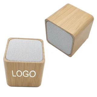 Square Shaped Bamboo Wood Wireless Speaker