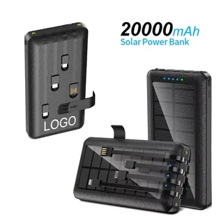 20000mAh Solar Power Bank w/Cables Phone Stand
