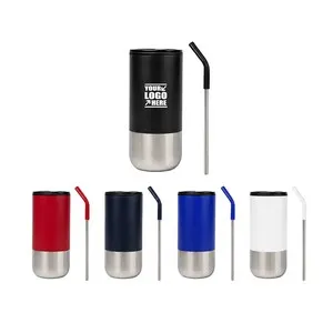16 Oz. Stainless Steel Coffee Tumbler With Reusable Straw