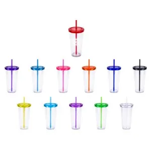 24 OZ Clear PP Tumbler With Reusable Straw