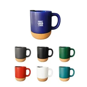 12 Oz Ceramic Coffee Cup with Cork Accent And Travel Lid