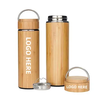 15 Oz. Vacuum-Sealed Bamboo Water Bottle w/ Handle