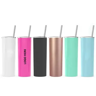20 Oz. Straight Double Wall Stainless Steel Tumbler w/Lid