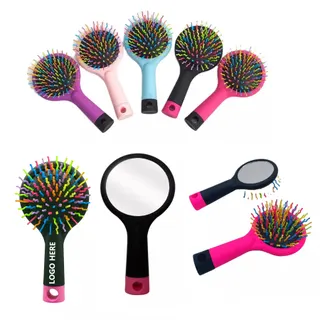 Stylish Rainbow Bristle Hair Brush w/Mirror