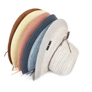 Women Straw Hat w/Plush Leather Cord