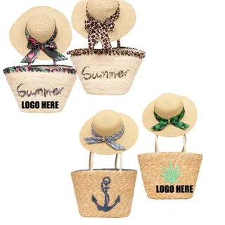 Straw Hat & Hand Bag Set for Mother & Daughter - Beige/Various