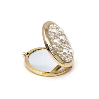 Round Cosmetic Mirror w/Pearl Lid