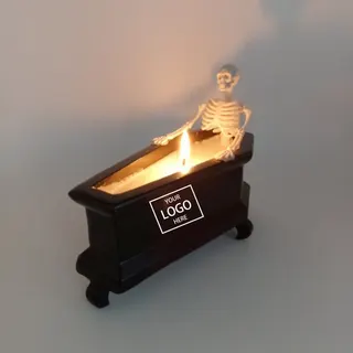 Halloween Coffin Candle Holder w/Skeleton