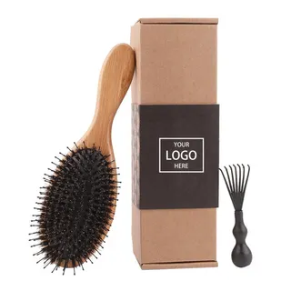 Boar Bristle Hair Comb w/Cleaning Claw