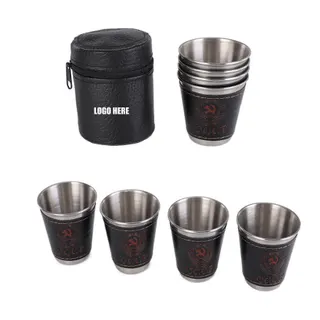 Stainless Steel Shot Glasses w/PU Leather Case