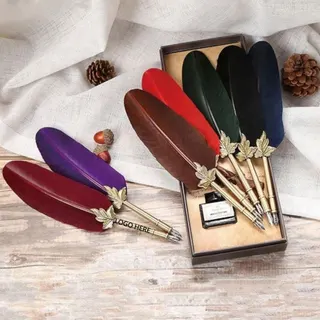 Feather Dip Pen - Burgundy Red/Gold