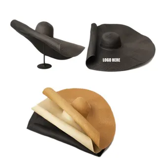 Wide Brim Oversized Beach Hats - Black