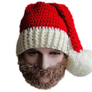 Knitted Beard Christmas Hat - Red/White