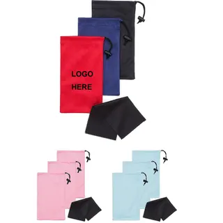 Soft Glasses & Phone Pouch w/Drawstring Closure - Black